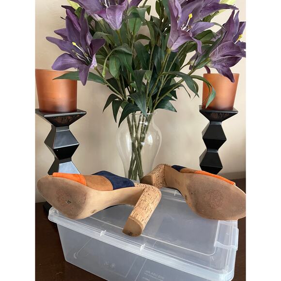 VINCE CAMUTO Color-Block Suede Cork-Heel Mules – Size 7 - Picture 7 of 7